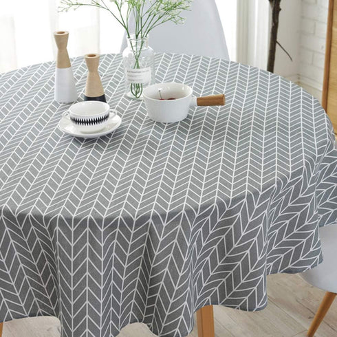 Table Cloth, Round Stripe Table Cover Nordic Twill Floral Tablecloth Washable Dining Decorative for Holiday Home Christmas Party Picnic (Gray)...