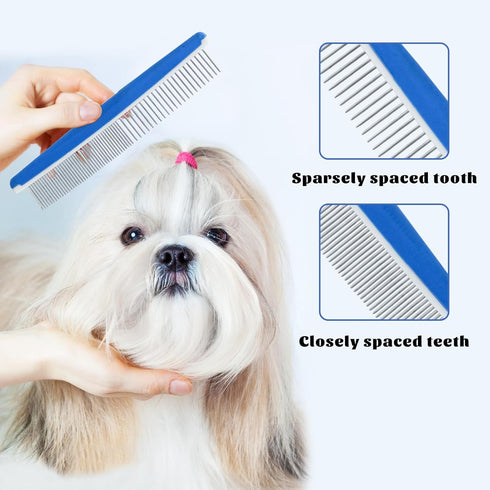 2Pcs Dog Grooming Comb, Durable and Non-Slip Metal Comb for Dogs, Horse, Rabbit, Cat, Metal Pet Comb for Cats with Rounded Tips for Bath, Pet Hair...