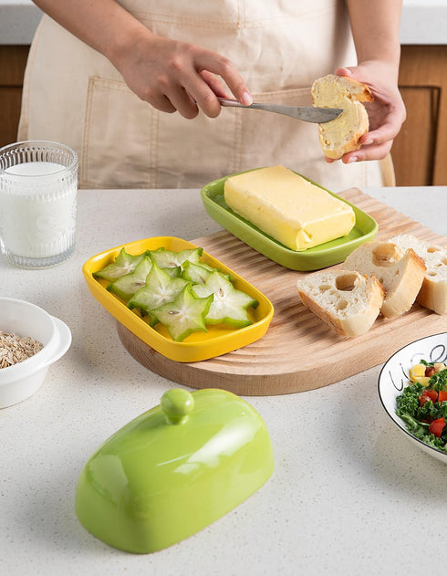 Sweejar Ceramic Butter Dish with Lid for Countertop,Porcelain Butter Keeper with Knob Handle,Butter Container for East/West Coast Butter, 7.1*3.7 ...