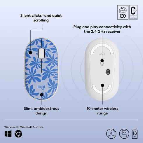 Logitech M340 Wireless Mouse with Limited Edition Prints, USB Receiver and Silent Clicks, Portable Wireless Mouse for Laptop, PC, Windows, Chrome,...