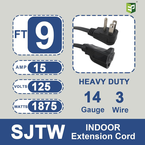 EP 9 Ft Heavy Duty Appliance Extension Cord - 14 Gauge 3 Prong SPT-3 Cable Wire, Ideal for Air Conditioners, Refrigerators, and Major Appliances -...
