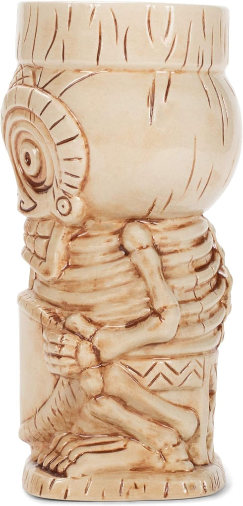 Skull Tiki Polynesian Bone Cream 0.75 Liter Glossy Ceramic Stoneware Mug...