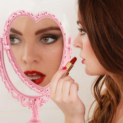 Pink Heart Vanity Mirror 360 Degree Swivel Makeup Mirror Aesthetic Mirror Double Sided Table Desk Countertop Mirror Stand Cosmetic Mirror Dresser ...