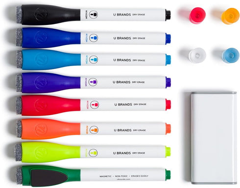 U Brands Magnetic Board Accessory Set, Includes Dry Erase Markers, Easy Grab Magnets, Eraser, 13 Pieces...