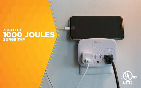 Woods 41034 Surge Protector with 3 Power, 3-Outlet 1000J of Protection...