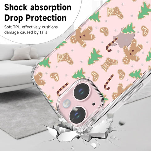 Christmas Clear Phone Case for iPhone 15, Gingerbread Man Pattern Case Cover Soft TPU Protective Slim Shockproof Cover Boys Girls Phone Case for i...