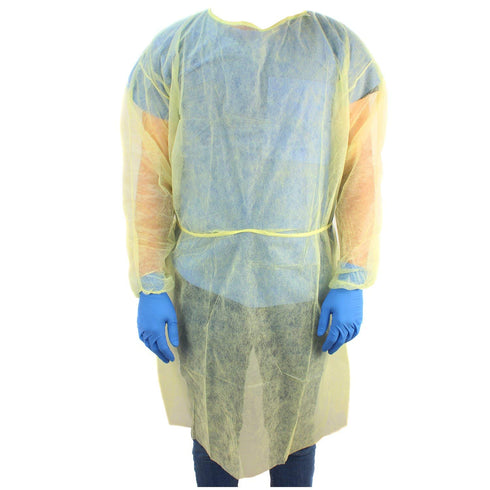 Ever Ready First Aid Isolation Gown with Elastic Wrists, Fluid Resistant, Yellow (Pack of 10)...