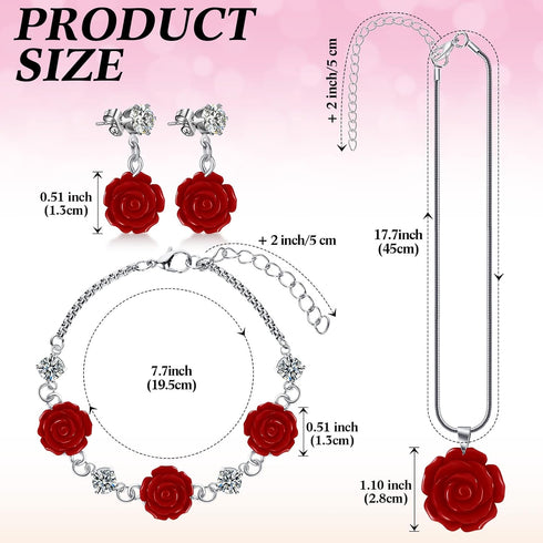 Fiada 1 Set Resin Rose Jewelry Red Necklaces with Diamond Flower Vintage Jewelry Dangle Necklace and Earring Sets for Women Rose Earrings Pendent ...