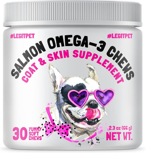 Omega 3 Alaskan Salmon Oil Treats for Dogs 30 Fish Oil Chew Supplement Skin and Coat Allergy and Itch Relief Hip & Joint Health Brain Shedding Hot...