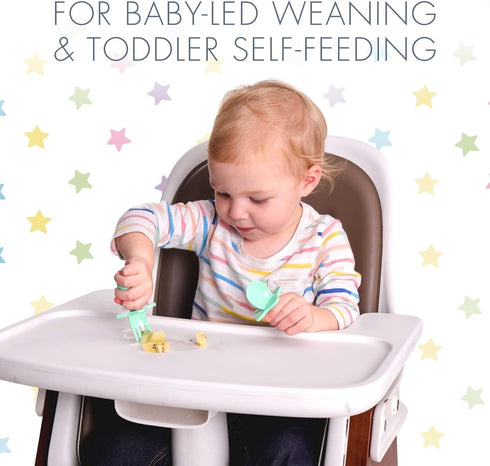 Elli&Nooli Baby Led Weaning Spoon & Fork Set - Mint Toddler Spoons & Forks - Ergonomic Grip Handles - Dishwasher Safe & Easy to Clean - Baby Feedi...