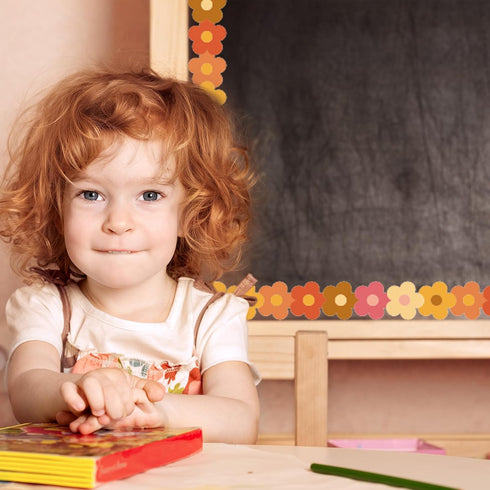 Whaline 32.8ft Groovy Retro Hippie Flower Bulletin Board Borders Boho Flower Die-Cut Bulletin Board Flower Shape Rolled Bulletin Board Trim for Sc...