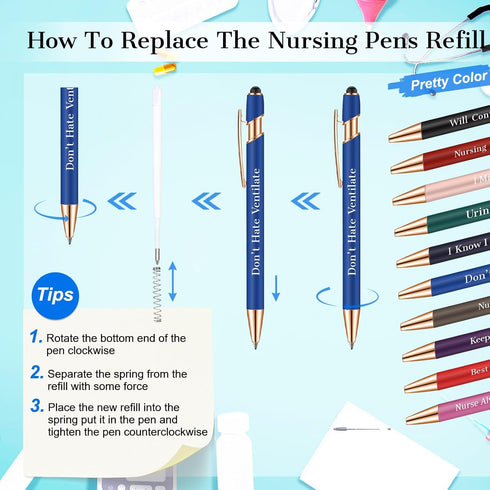 Nurse Pens,for Work Funny Pens Black Ink Ballpoint Pens Gift for Coworker Doctor Nurses Nursing Students Women Men on Nurses week Nurse's day (Sty...