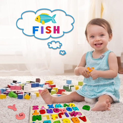 Alphabet Puzzle Wooden Puzzles for Toddlers 1 2 3 4 5 Year Old, ABC Puzzle Shape Alphabet Learning Puzzles Toys with Puzzle Board & Letter Blocks,...