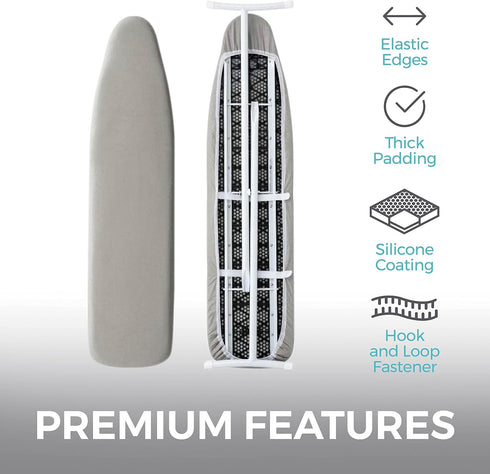 HOME GENIE Ironing Board Cover, Silicone Coating, Full Size Scorch Resistant Padding, Elastic Edge Heavy Duty Iron Pad Covers Standard Boards, Hoo...