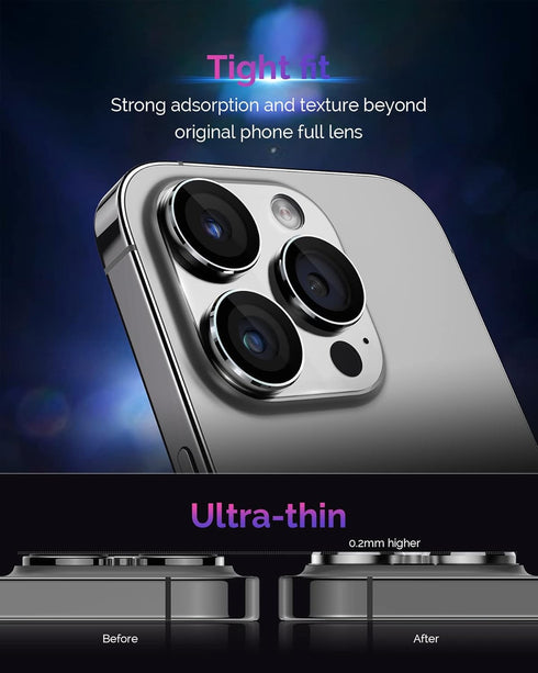 for iPhone 14 Pro and iPhone 14 Pro Max Camera Lens Protector Aluminum Alloy Plus Acrylic + 9H Tempered Glass Camera Screen Protector Full Coverag...