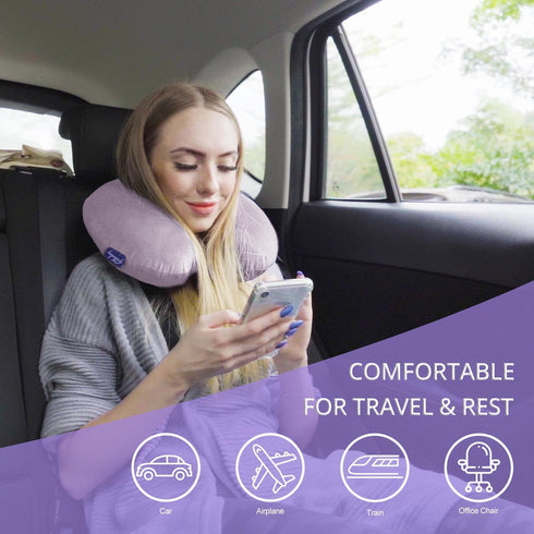 Travel Pillow Memory Foam for Airplanes - Neck Pillow for Traveling, Car, Home, Flight Pillow for Sleeping with Attachable Snap Strap Soft Washabl...