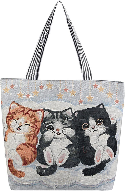 Women Canvas Cat Tote Bag Cat Print Bag Cat Graphic Shoulder Bag Hobo Crossbody Handbag Casual...