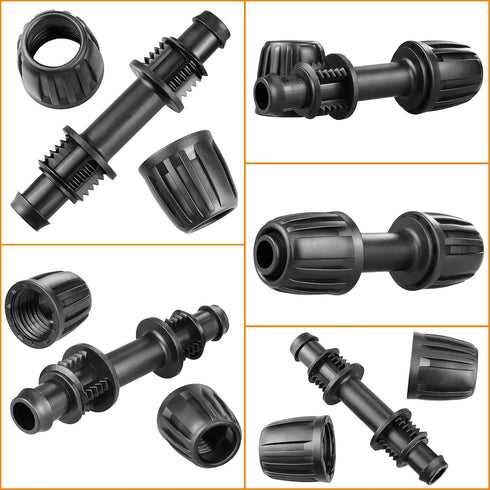 Drip Irrigation Fittings for 1/2 inch Tubing (0.60"-0.63" OD), 12 Pieces Barbed Coupling Drip Parts Locked Coupler Connectors, Drip Line Nuts Conn...