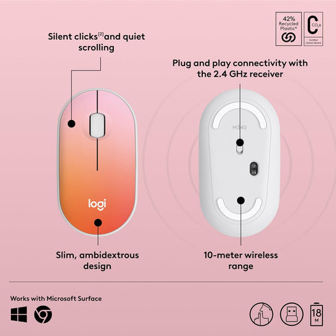 Logitech M340 Wireless Mouse with Limited Edition Prints, USB Receiver and Silent Clicks, Portable Wireless Mouse for Laptop, PC, Windows, Chrome,...