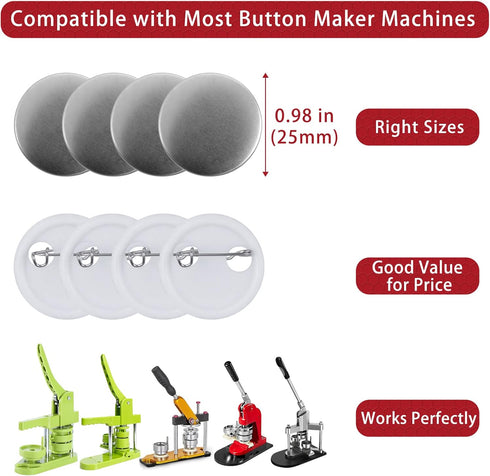 800 PCS Button Maker Supplies, 0.98 inch / 25mm Button Parts Button Supplies, Approx. 1 in Blank Button Badge Parts with Blank Paper for Button Ma...