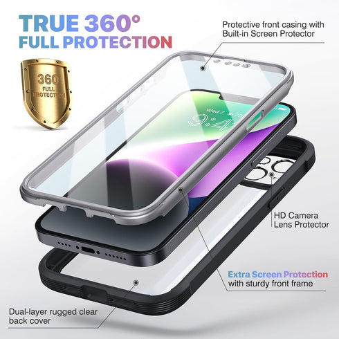 Diaclara Designed for iPhone 14 Plus Case, Full Body Rugged Case with Built-in Touch Sensitive Anti-Scratch Screen Protector, with Camera Lens Pro...