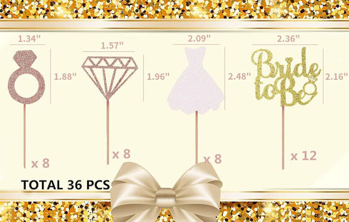 JeVenis 36 PCS Bride to Be Cupcake Toppers Diamond Ring Wedding Dress Cupcake Toppers Wedding Engagement...