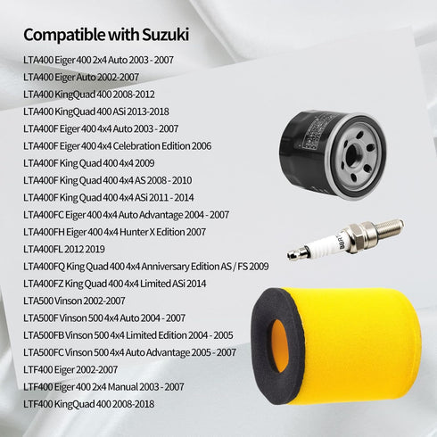 Air Filter 13780-03G00 13780-07G00 & Oil filter & Spark plug For Suzuki LTA400 Eiger 400 2x4 /4x4 Auto 2003-2007/KingQuad 400 ASi 2013-2018/LTA400...
