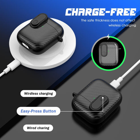 for AirPods Case Cover with Cleaning kit, Anti-Fall Lock Design, Powerful Drop Protection, Carbon Fiber Black for Apple AirPods 2nd 1st Generation...