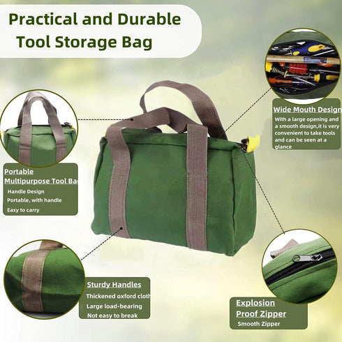 Canvas Wide Mouth Tool Bag, Heavy Duty Large Capacity Handbag, Portable Home Tool Organizer for Storage for Screwdrivers, Wrench, Plier, Nails, Pl...