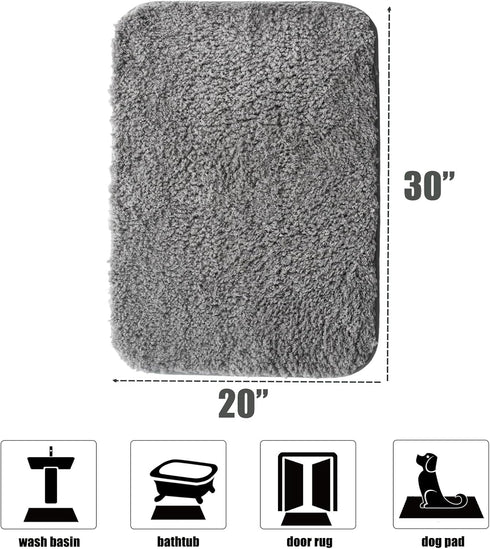 Microfiber 20''x30'' Bath Rug 1 Piece with PVC Non-Slip Backing Bath Mat Set,Machine Washable Water Absorb Bathroom Rug Set,Grey...