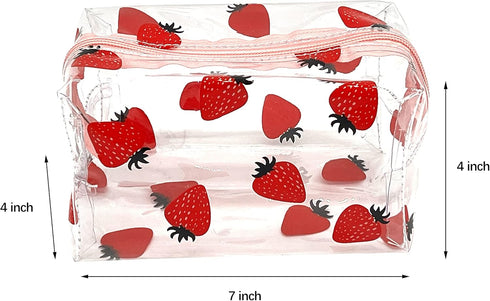 Cute makeup bag, transparent portable makeup bag, waterproof toiletries storage bag, large capacity pen bag (strawberry)...