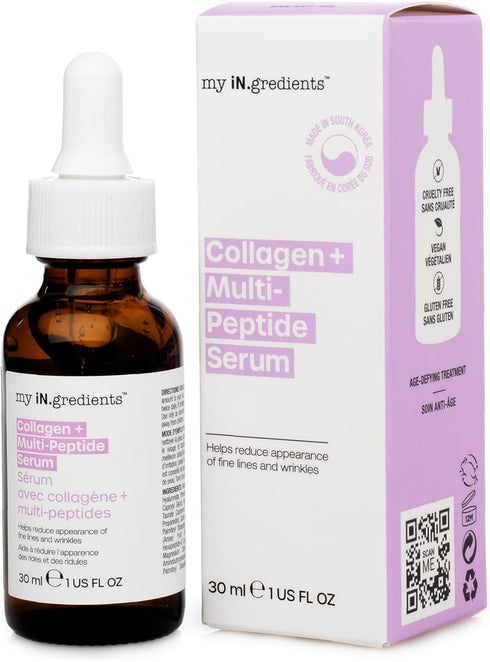 Masque Bar My Ingredients Multi Peptide Serum with Collagen- Wrinkle & Fine Lines reducing Face Serum- Anti-aging Hydrating Serum- Skin Plumping K...