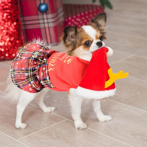 Dog Christmas Outfit Dog Dresses for Medium Dogs Girl XXS Puppy Clothes Holiday Pet Dress Xmas Cat Apparel Clothing Plaid Doggy Skirt Party XXS Do...