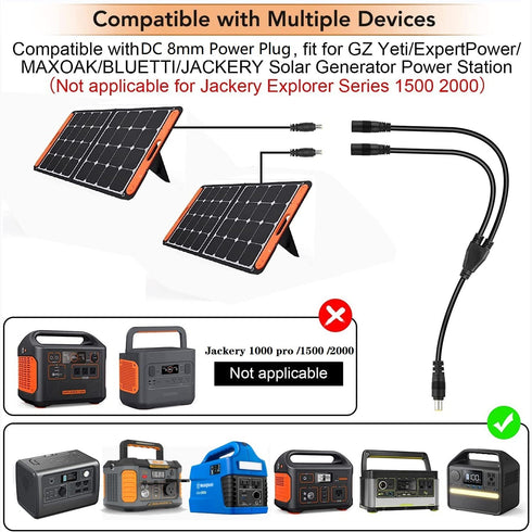 8mm Combiner 3.3ft 14AWG DC 8mm Male to Female 2X Combiner Cable Y Splitter Solar Parallel Adapter Cord for Jackery/Goal Zero/BLUETTI/Anker and mo...
