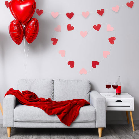Whaline 4 Pack Heart Garland Valentine's Day Bunting Banners String for Wedding, Party, Bridal Shower, Engagement, Home Decorations, 12 Meter...