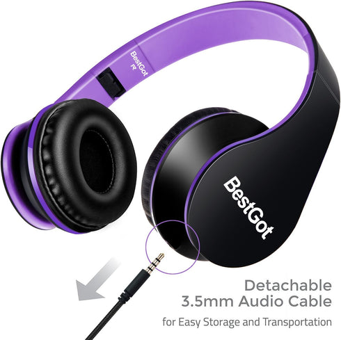 Kids Headphones BG6002 Children Headphones for Kids Boys Adult with Microphone Volume Control Foldable Headset with 3.5mm Plug Removable Cord (Bla...