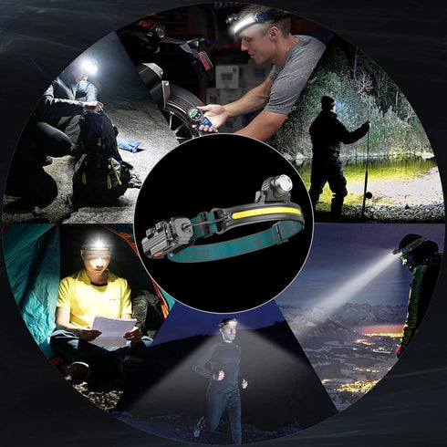 Headlamp Rechargeable, Headlamp Flashlight with Motion Sensor, 1000 Lumen 230° Wide Beam LED Headlamp, 6 Modes Lightweight Waterproof Head Lamp fo...