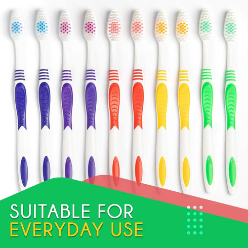 Bulk Toothbrushes 25 Pack | Individually Wrapped Travel Toothbrush Set for Adults & Kids | Made with a Medium-Soft Large Brush Head | BPA-Free & D...