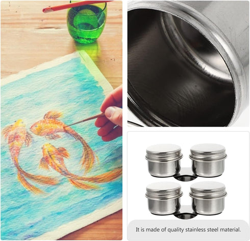 Stainless Steel Containers 2 Pcs Double Dipper Cup Stainless Steel Oil Painting Cup with Lid Large Mouth Double Clip Artist Paint Brush Washer Art...