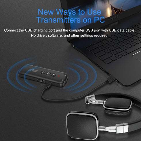 Bluetooth 5.0 Transmitter 3 in 1,Bluetooth Receiver,Wireless Adapter, Bluetooth Audio Adapter with 3.5mm AUX Stereo Output for TV, PC, car, Headse...