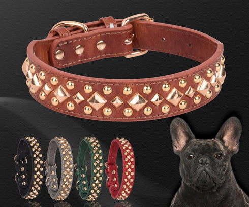 Spiked Dog Collar, Mushrooms Rivet Studded Adjustable Pu Leather Pet Collars for Cats Puppy Dogs (M, Brown3)...