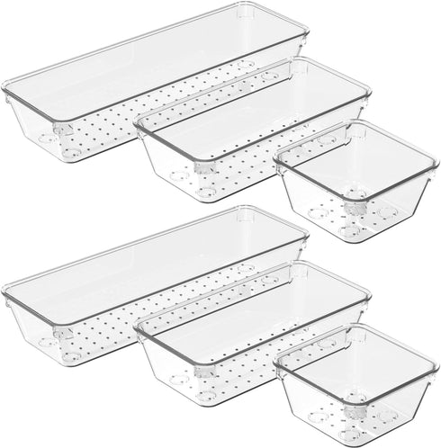 6 Pcs Clear Drawer Organizer Set, 3 Size Acrylic Drawer Storage Trays, Storage Tray for Makeup, Kitchen, Gadgets, Office...