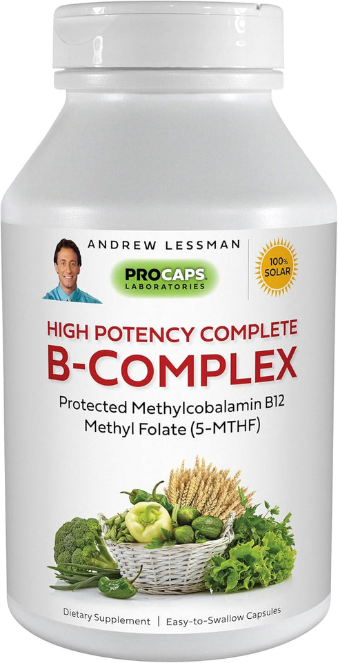 ANDREW LESSMAN High Potency B-Complex 60 Capsules - with High Levels of Folate Complex & Biotin, Promotes Cellular Growth, Energy, Immune Function...