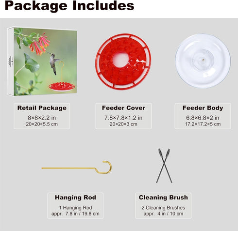 Hummingbird Feeders for Outdoors Hanging - 10 oz, 25 Feeding Ports, Easy to Install, Refill & Clean, Leak-Proof, Plastic Saucer Hummingbird Feeder...
