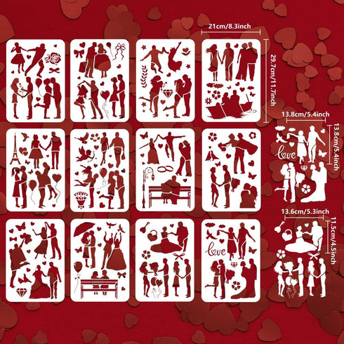 FINGERINSPIRE 12 Pcs Couple Silhouette Painting Stencil 8.3x11.7 inch Reusable Boy Girl Drawing Template DIY Romantic Love Valentine's Day Decor S...