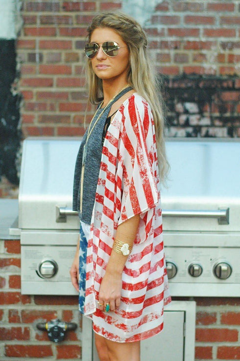 4th of July Women's American Flag Print Kimono Cover Up Tops Shirt Patriotic Cardigan (one Size, Picture Color)...