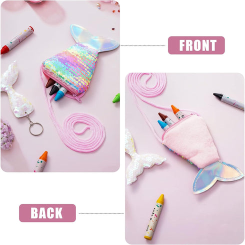 30 Pcs Mermaid Tail Coin Purse Colorful Sequin Keychains Mermaid Tail Sequin Crossbody Coin Wallet Bags Reversible Sequin Glitter Keychains for Ki...