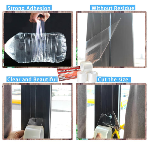 Transparent Window Weather Sealing Tape Reusable, No Damaging for Paint, Removable Window AC Insulation Sealing Film Tape Waterproof, without Resi...