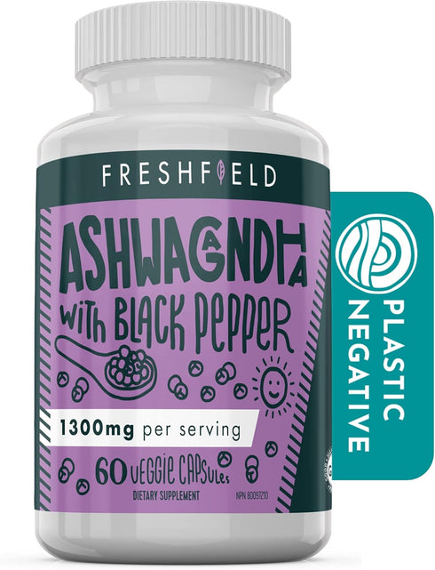 Freshfield Ashwagandha with Black Pepper. Vegan Friendly Supplement for Adrenal Fatigue Support, Muscle Memory, Thyroid and Strength. All Natural ...