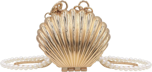 Women Girls Metal Shell Mini Lipstick Shoulder Bags Fashion Pearl Chain Crossbody Bag Purse Handbags...